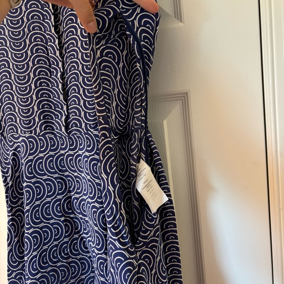 Diane Von Furstenburg Blue White Patterned Sleeveless Knee Length Dress Belt L - Picture 7 of 12
